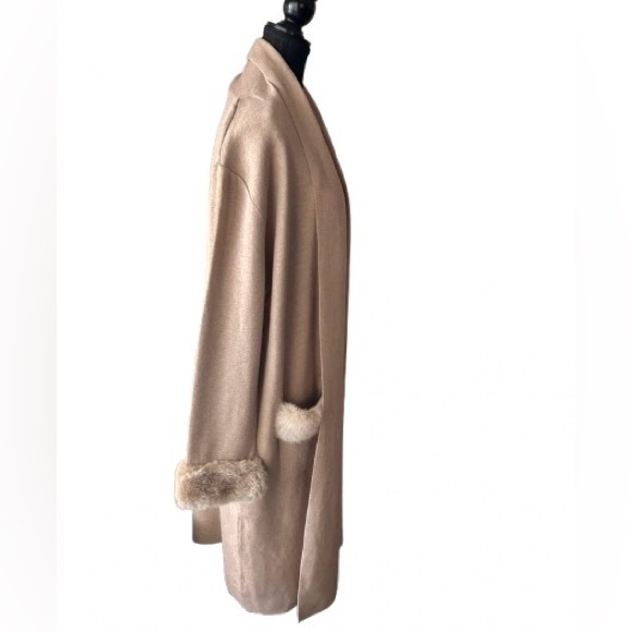 NEW Max Sport Medium Long Cardigan Jacket Tan Nude Faux Fur Designer Coat NWT - Picture 7 of 16